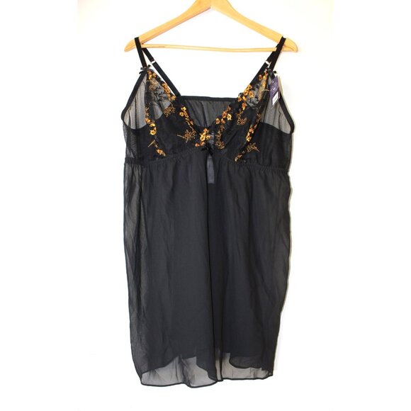 NWT Cacique Embroidered Black & Gold Babydoll 22/24Two Pieces Sheer Sexy Straps - Picture 9 of 11